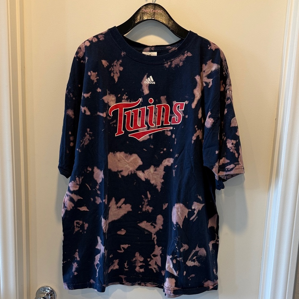 adidas Navy Tee with Bleach Tie-Dye and Twins Logo